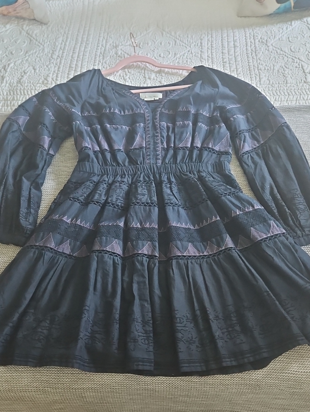 Anthropologie Navy Blue Dress with Purple Trim